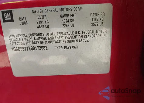 2008 Cadillac Cts Standard z USA, uszkodzony, nr VIN 1G6DF577X80172082